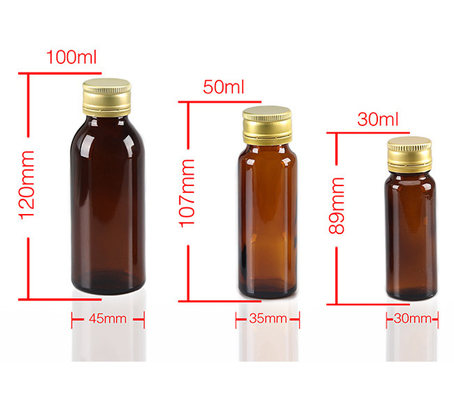 Brown Amber Boston Oral Liquid Syrup Round Glass Bottle 20ml 100ml With Screw Cap