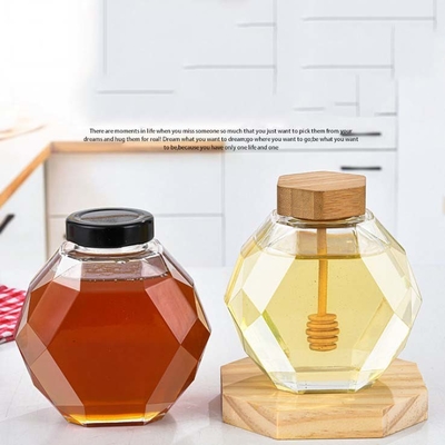 500g Honey Bottle Honey Glass Storage Bottles Wooden Lids