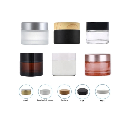 Amber Anodized Gold Bamboo Lid Glass Cosmetic Containers 15g