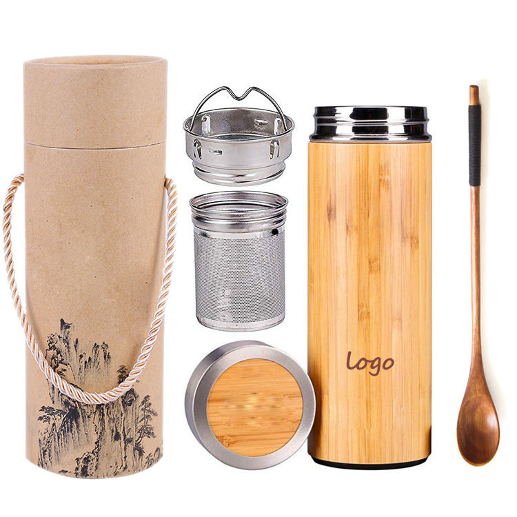 Tumbler Coffee Stainless Steel Double Wall Bamboo Travel Mug 450ml With Bamboo Lid