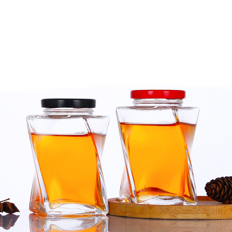 500g Empty Honey Bottles Clear Honey Glass Jar 12OZ Twist Shape With Lid
