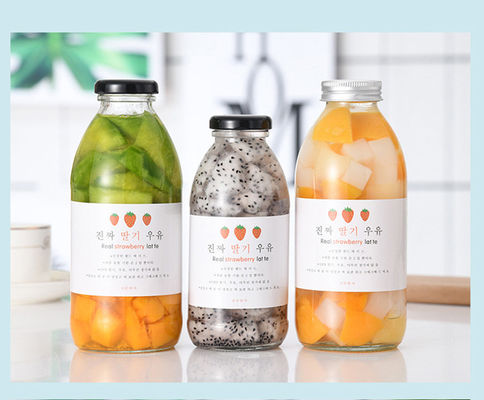 Good price بطری نوشیدنی گرد شیشه ای 300 میلی لیتری 350 میلی لیتری 500 میلی لیتری شیر میلک شیک ماست با برچسب آنلاین